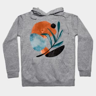 Minimalist olive branch with abstract blue and gold textures Hoodie